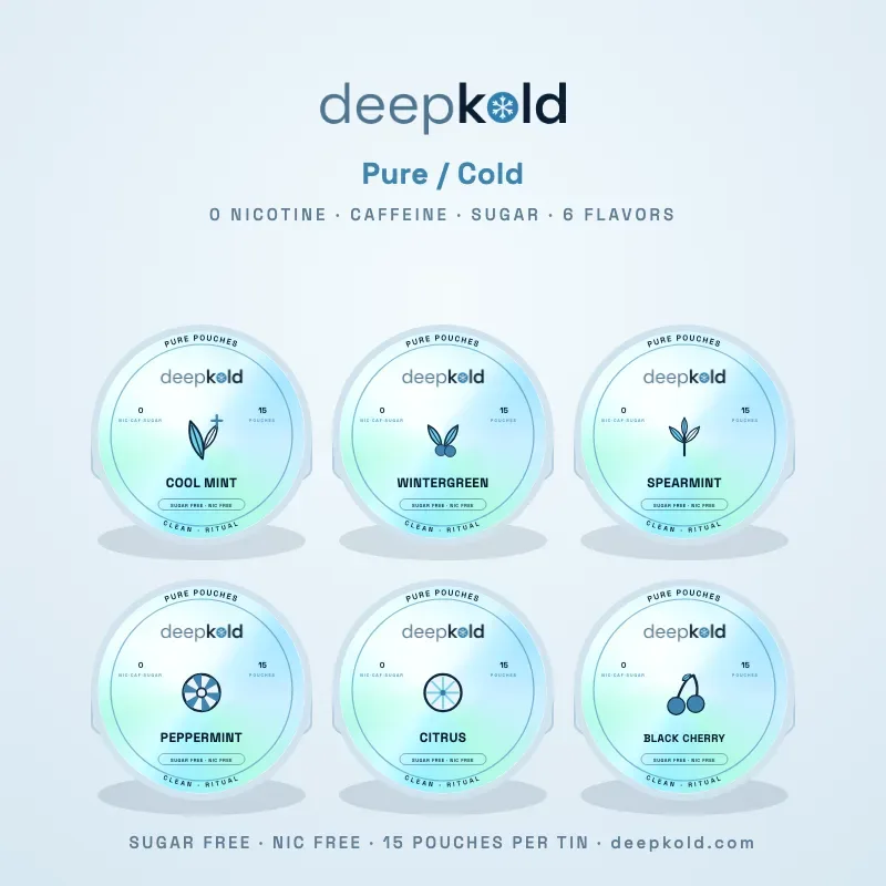 Deepkold ピュアコールド — ニコチン0・たばこ葉0のノンニコチンパウチ、6フレーバー